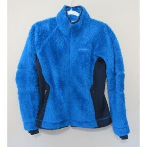 Columbia Faux Fur Jacket Women Med Electric Blue Full Zip with Pockets